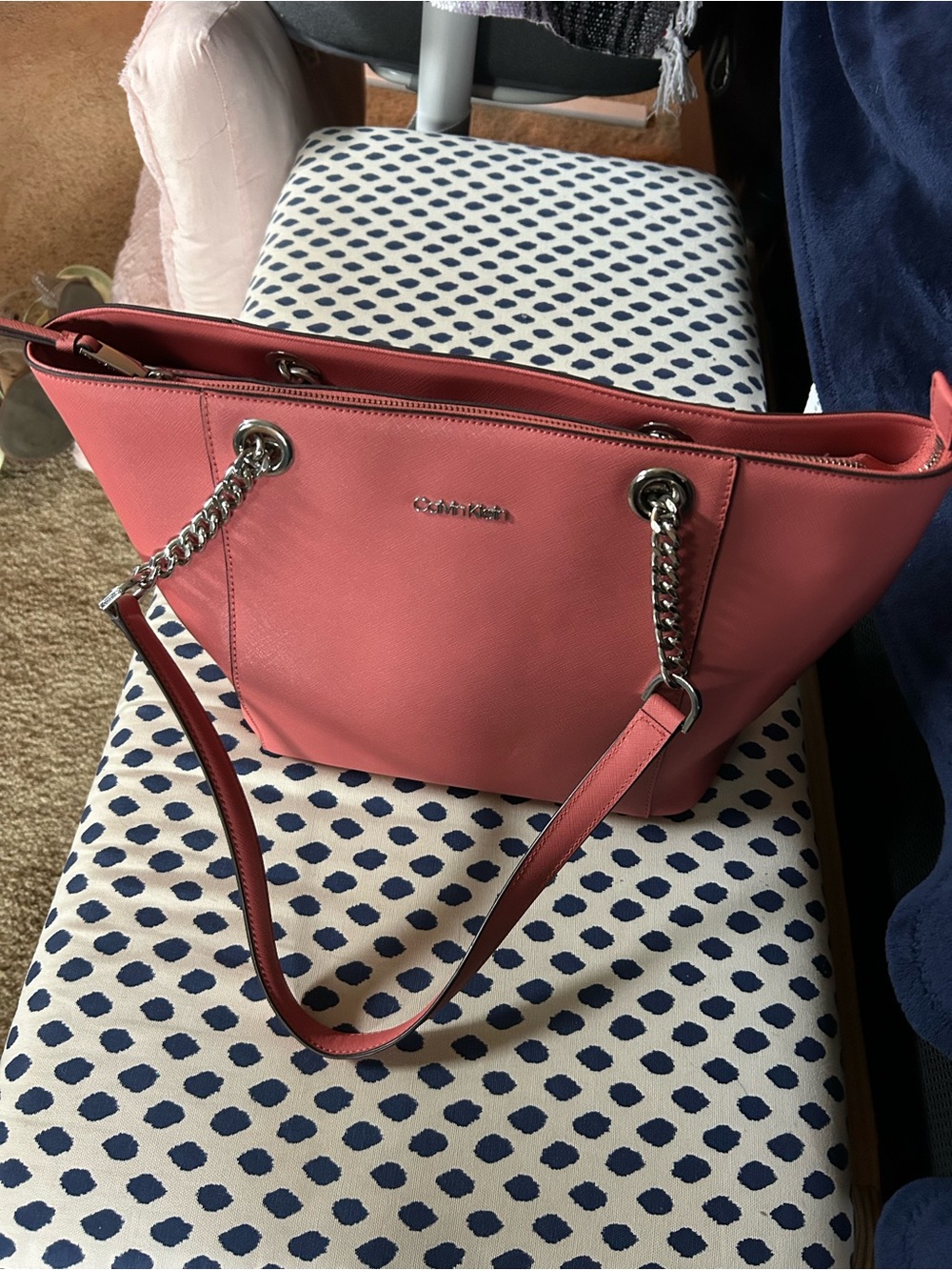 Calvin Klein Coral-Pink Chain Shoulder Tote